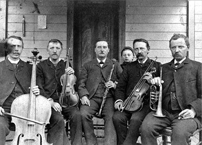 Musicians from the Aurora Colony in the 1860s. The colony's band was regionally famous.