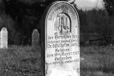 Wilhelm Keil's gravestone, in Aurora, is of a modest and unassuming size.