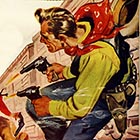 The front cover of the May 1946 issue of 44 Western Magazine shows a scene vaguely reminiscent of the downtown gunfight between feuding newspaper editors in 1871 Roseburg.