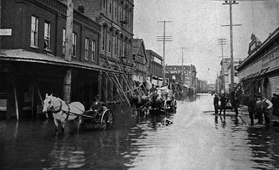 This image of Sixth Street in downtown Portland is from a postcard mailed in 1909, just 15 years after the flood.