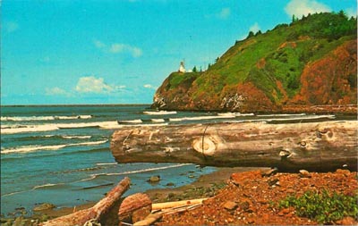 Cape Disappointment Lighthouse as seen from the beach near Peacock Spit.
