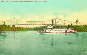 A shallow-draft riverboat of the type pioneered by Uriah B. Scott, on the river at Albany around 1900 or so.