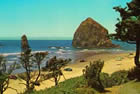 This postcard picture of Cannon Beach was created in 1966, which means just off to the left of the frame is a beach with a fence around it and "no trespassing" signs.
